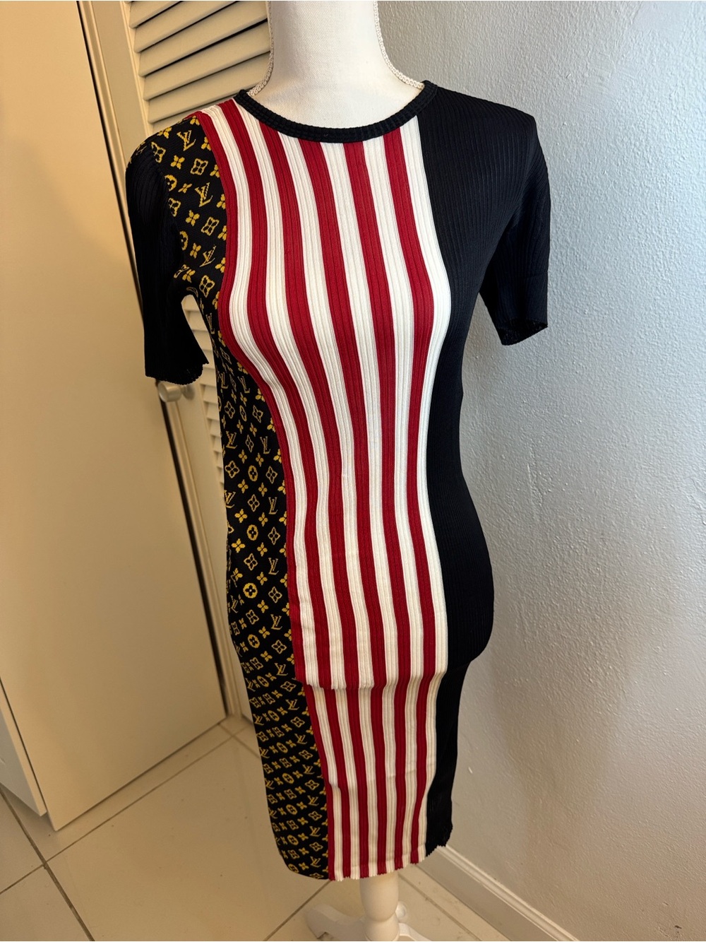 Louis Vuitton authentic Black, Yellow & Red Striped Monogram Knit dress size S - Picture 3 of 6